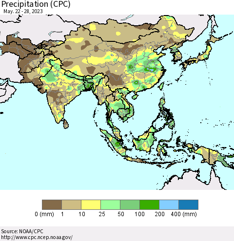 Asia Precipitation (CPC) Thematic Map For 5/22/2023 - 5/28/2023