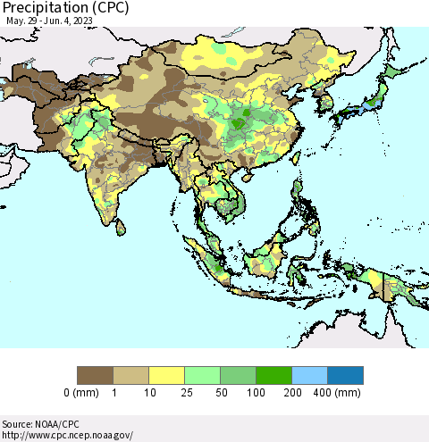 Asia Precipitation (CPC) Thematic Map For 5/29/2023 - 6/4/2023