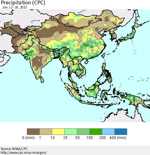 Asia Precipitation (CPC) Thematic Map For 6/12/2023 - 6/18/2023