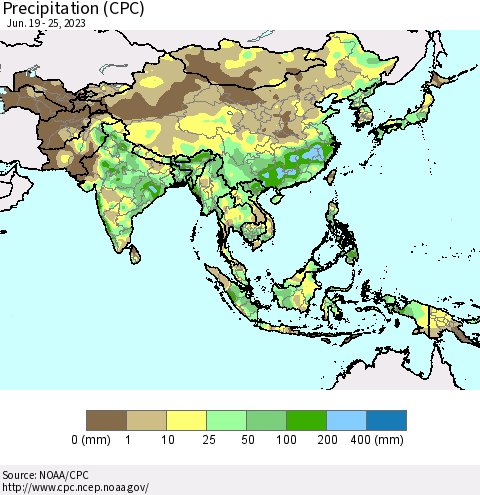 Asia Precipitation (CPC) Thematic Map For 6/19/2023 - 6/25/2023