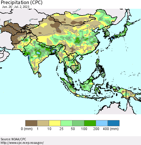 Asia Precipitation (CPC) Thematic Map For 6/26/2023 - 7/2/2023