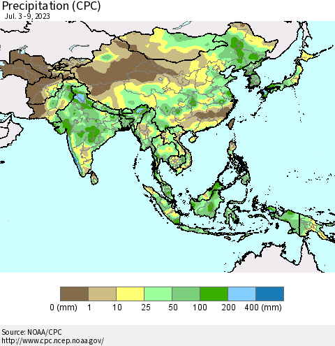 Asia Precipitation (CPC) Thematic Map For 7/3/2023 - 7/9/2023