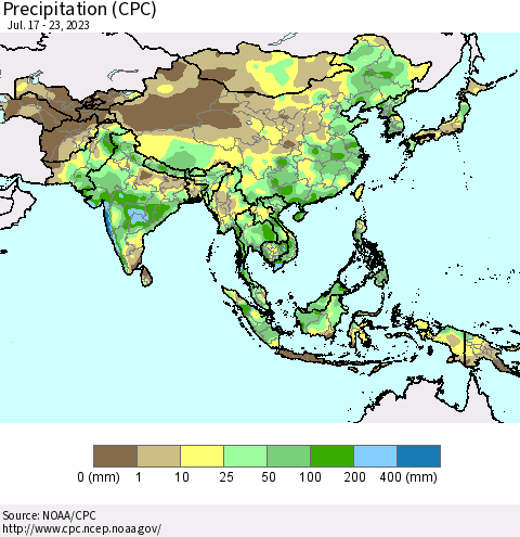 Asia Precipitation (CPC) Thematic Map For 7/17/2023 - 7/23/2023