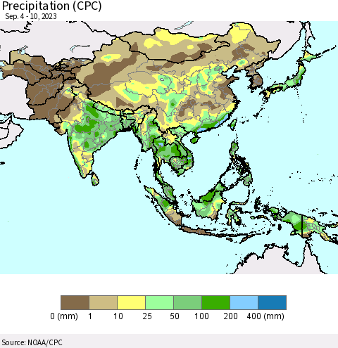 Asia Precipitation (CPC) Thematic Map For 9/4/2023 - 9/10/2023