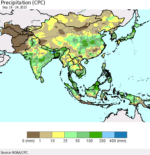 Asia Precipitation (CPC) Thematic Map For 9/18/2023 - 9/24/2023