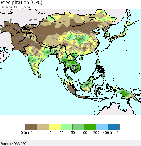 Asia Precipitation (CPC) Thematic Map For 9/25/2023 - 10/1/2023