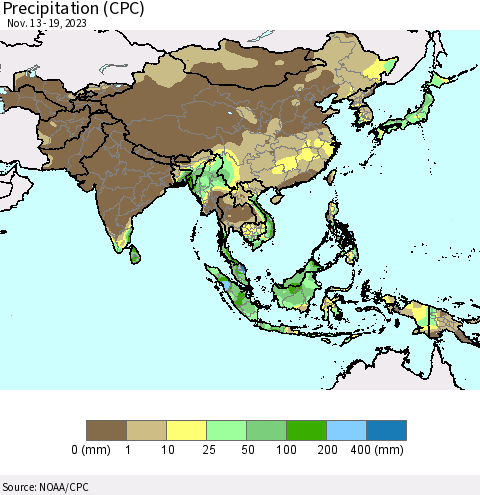 Asia Precipitation (CPC) Thematic Map For 11/13/2023 - 11/19/2023