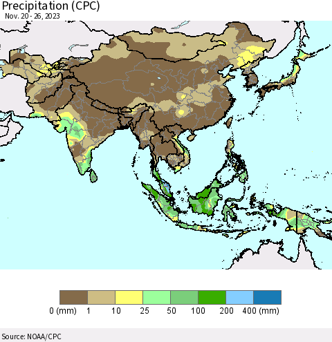 Asia Precipitation (CPC) Thematic Map For 11/20/2023 - 11/26/2023