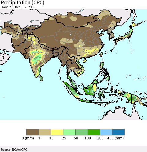 Asia Precipitation (CPC) Thematic Map For 11/27/2023 - 12/3/2023