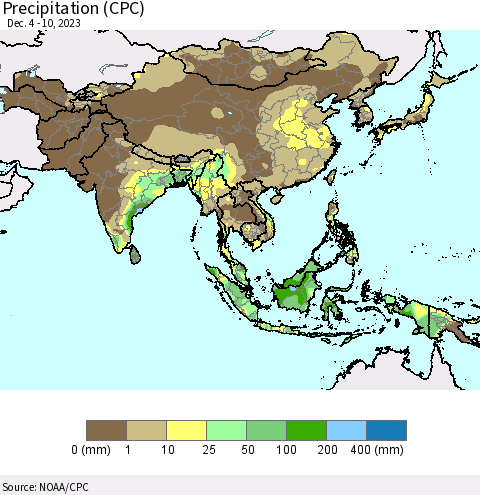 Asia Precipitation (CPC) Thematic Map For 12/4/2023 - 12/10/2023