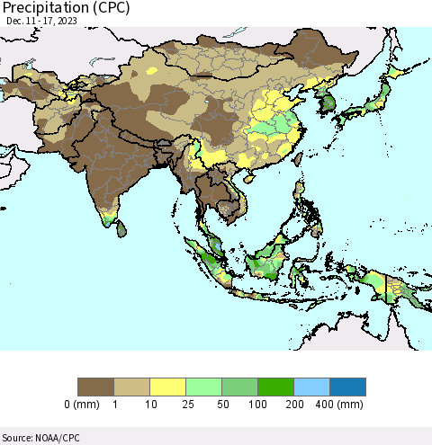 Asia Precipitation (CPC) Thematic Map For 12/11/2023 - 12/17/2023