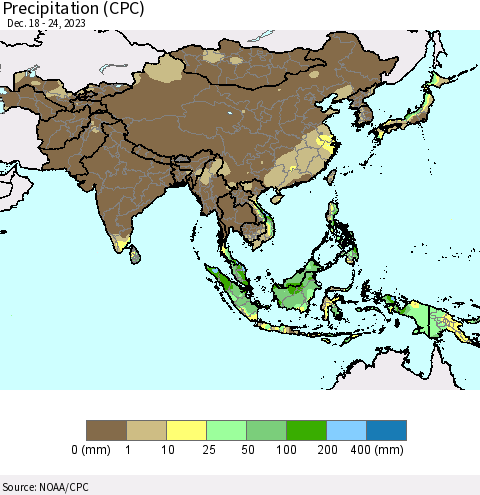 Asia Precipitation (CPC) Thematic Map For 12/18/2023 - 12/24/2023