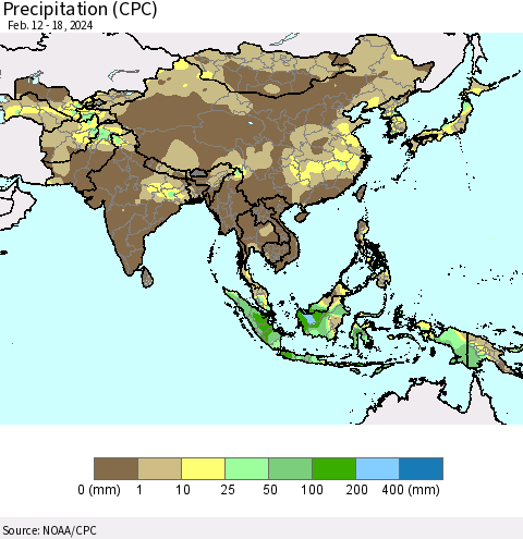 Asia Precipitation (CPC) Thematic Map For 2/12/2024 - 2/18/2024