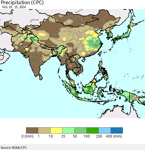 Asia Precipitation (CPC) Thematic Map For 2/19/2024 - 2/25/2024