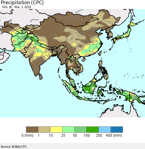 Asia Precipitation (CPC) Thematic Map For 2/26/2024 - 3/3/2024