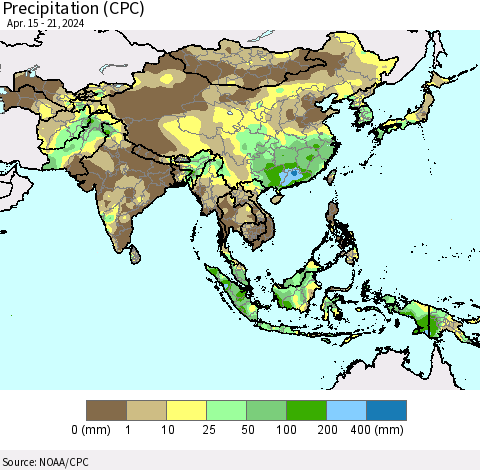 Asia Precipitation (CPC) Thematic Map For 4/15/2024 - 4/21/2024