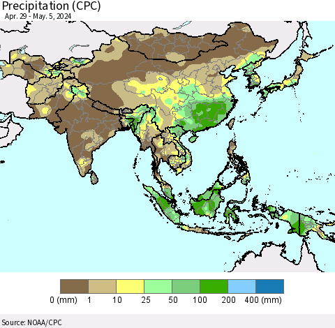 Asia Precipitation (CPC) Thematic Map For 4/29/2024 - 5/5/2024
