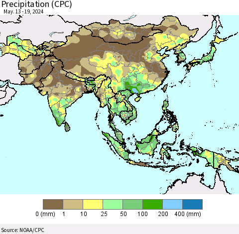 Asia Precipitation (CPC) Thematic Map For 5/13/2024 - 5/19/2024
