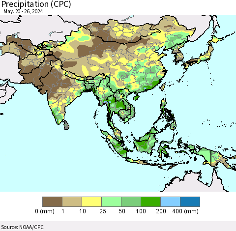 Asia Precipitation (CPC) Thematic Map For 5/20/2024 - 5/26/2024