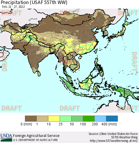 Asia Precipitation (USAF 557th WW) Thematic Map For 2/21/2022 - 2/27/2022