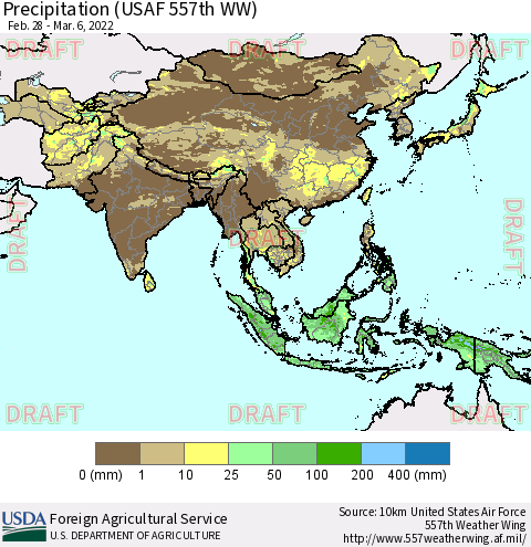 Asia Precipitation (USAF 557th WW) Thematic Map For 2/28/2022 - 3/6/2022