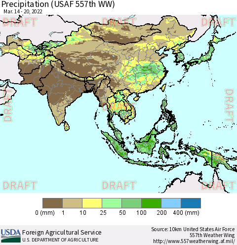 Asia Precipitation (USAF 557th WW) Thematic Map For 3/14/2022 - 3/20/2022