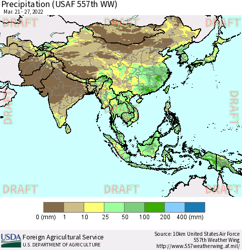 Asia Precipitation (USAF 557th WW) Thematic Map For 3/21/2022 - 3/27/2022