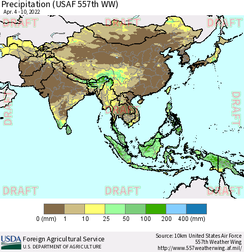 Asia Precipitation (USAF 557th WW) Thematic Map For 4/4/2022 - 4/10/2022