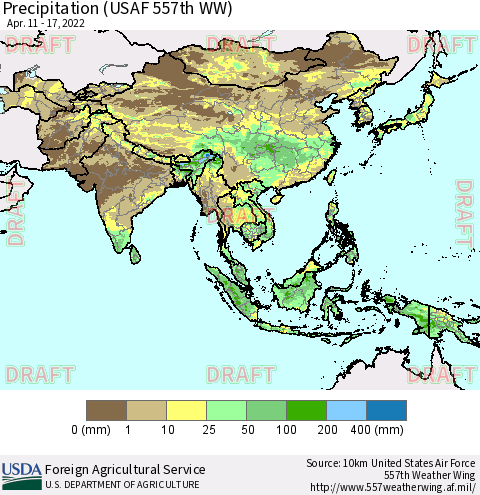 Asia Precipitation (USAF 557th WW) Thematic Map For 4/11/2022 - 4/17/2022