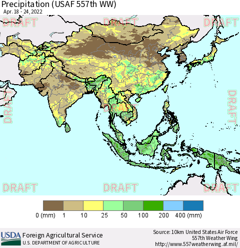 Asia Precipitation (USAF 557th WW) Thematic Map For 4/18/2022 - 4/24/2022