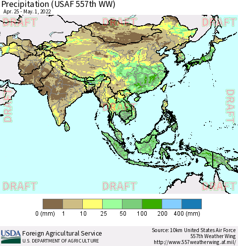 Asia Precipitation (USAF 557th WW) Thematic Map For 4/25/2022 - 5/1/2022