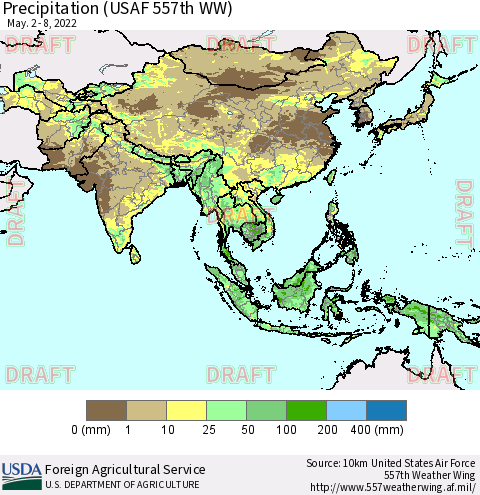 Asia Precipitation (USAF 557th WW) Thematic Map For 5/2/2022 - 5/8/2022
