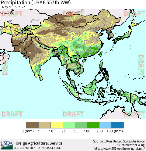 Asia Precipitation (USAF 557th WW) Thematic Map For 5/9/2022 - 5/15/2022