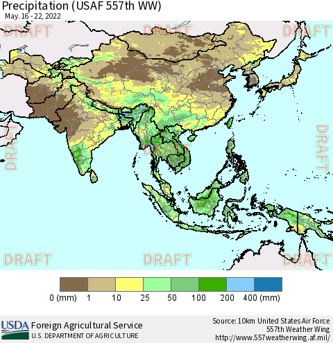 Asia Precipitation (USAF 557th WW) Thematic Map For 5/16/2022 - 5/22/2022