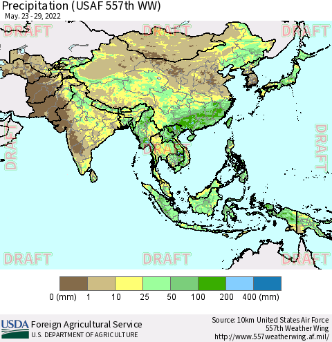 Asia Precipitation (USAF 557th WW) Thematic Map For 5/23/2022 - 5/29/2022