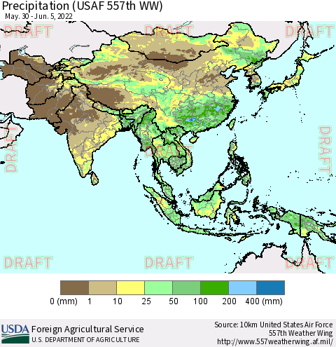 Asia Precipitation (USAF 557th WW) Thematic Map For 5/30/2022 - 6/5/2022