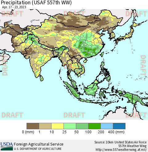 Asia Precipitation (USAF 557th WW) Thematic Map For 4/17/2023 - 4/23/2023
