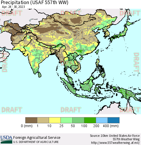 Asia Precipitation (USAF 557th WW) Thematic Map For 4/24/2023 - 4/30/2023