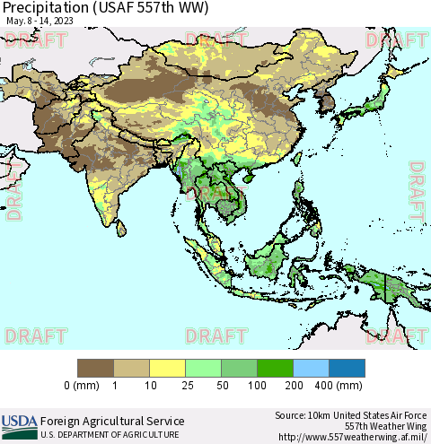 Asia Precipitation (USAF 557th WW) Thematic Map For 5/8/2023 - 5/14/2023