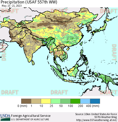 Asia Precipitation (USAF 557th WW) Thematic Map For 5/15/2023 - 5/21/2023