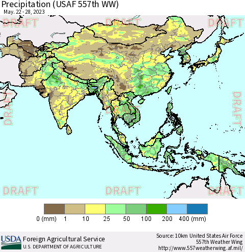 Asia Precipitation (USAF 557th WW) Thematic Map For 5/22/2023 - 5/28/2023