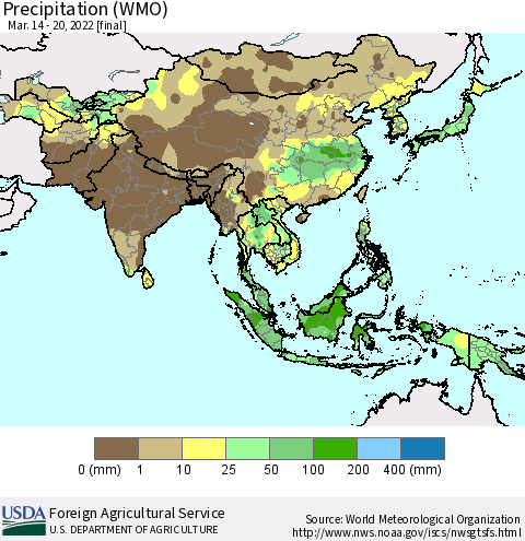 Asia Precipitation (WMO) Thematic Map For 3/14/2022 - 3/20/2022