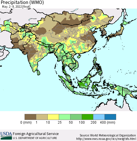 Asia Precipitation (WMO) Thematic Map For 5/2/2022 - 5/8/2022