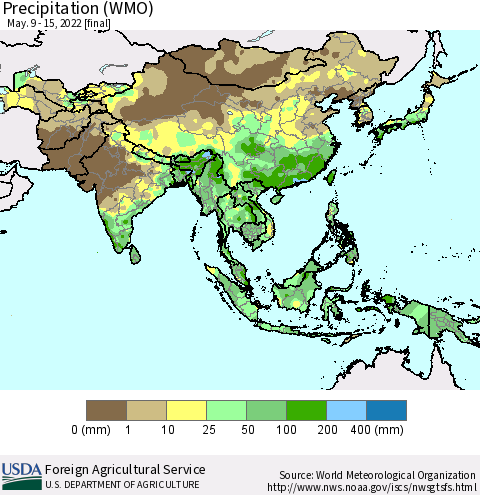 Asia Precipitation (WMO) Thematic Map For 5/9/2022 - 5/15/2022