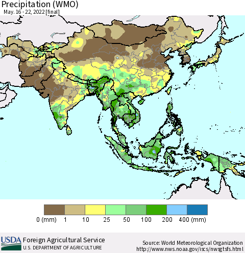 Asia Precipitation (WMO) Thematic Map For 5/16/2022 - 5/22/2022