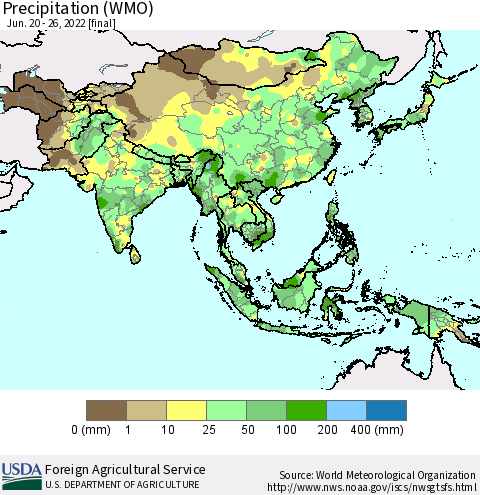 Asia Precipitation (WMO) Thematic Map For 6/20/2022 - 6/26/2022