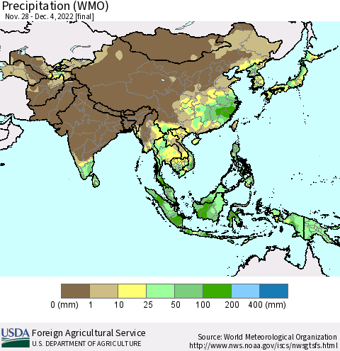Asia Precipitation (WMO) Thematic Map For 11/28/2022 - 12/4/2022