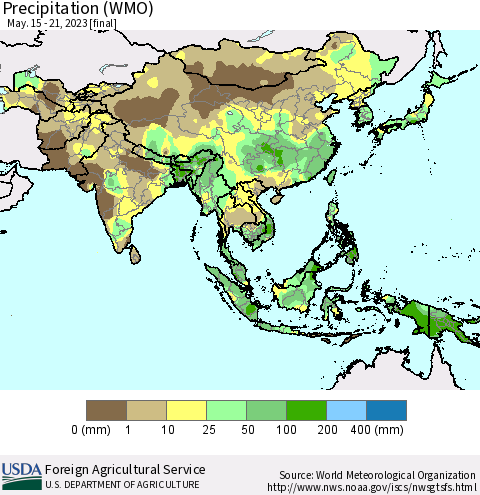 Asia Precipitation (WMO) Thematic Map For 5/15/2023 - 5/21/2023