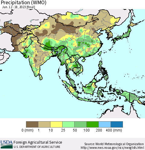 Asia Precipitation (WMO) Thematic Map For 6/12/2023 - 6/18/2023