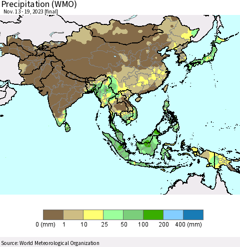 Asia Precipitation (WMO) Thematic Map For 11/13/2023 - 11/19/2023